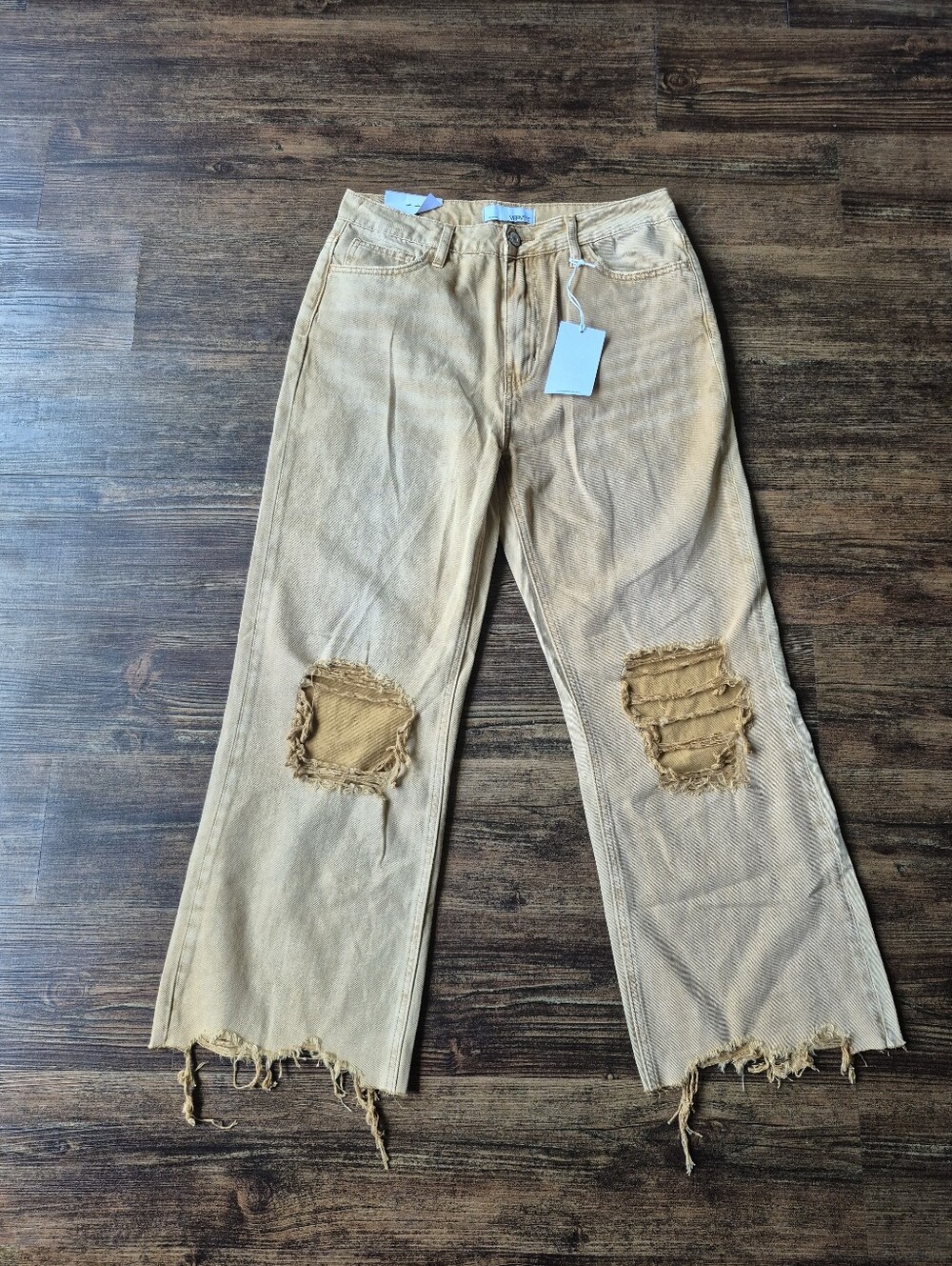 Vervet Leslie 90s Vintage Flare High Rise Tan Distressed Size 28 - Picture 2 of 9